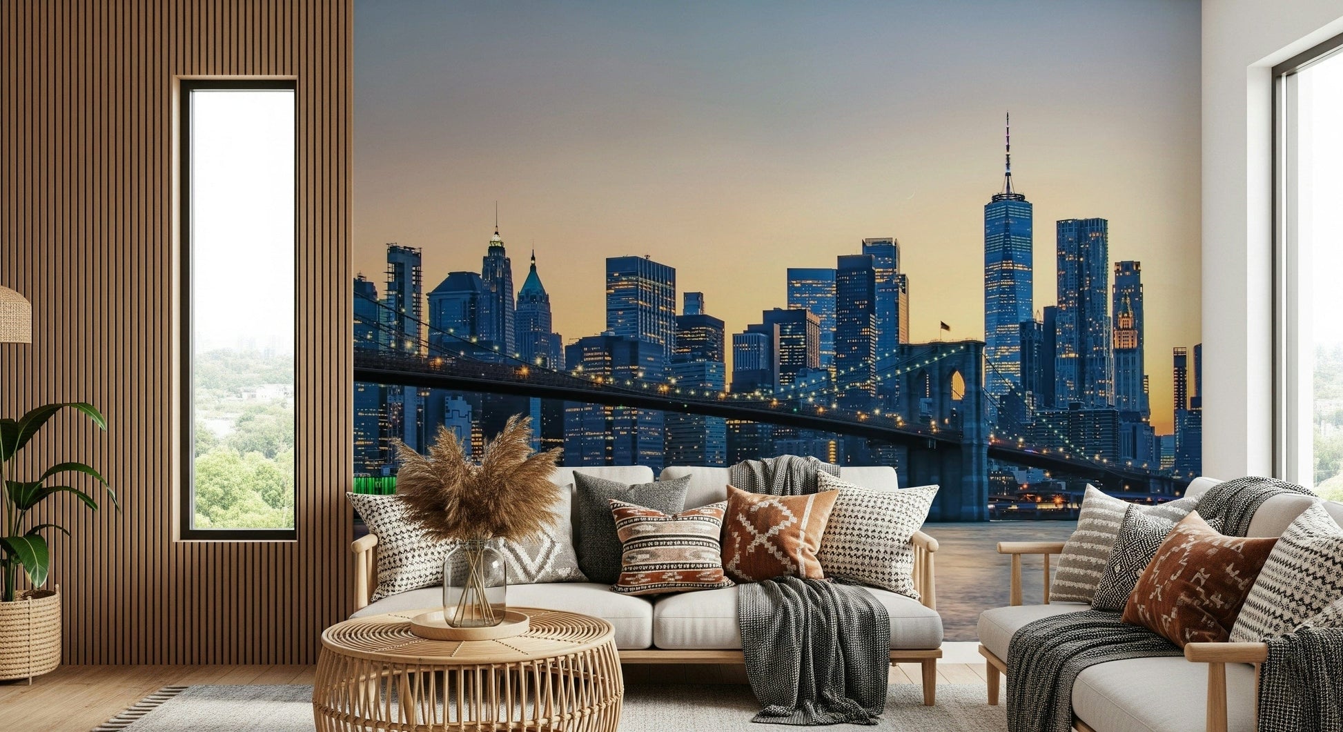 Midnight blue Brooklyn Bridge Dusk peel and stick wallpaper