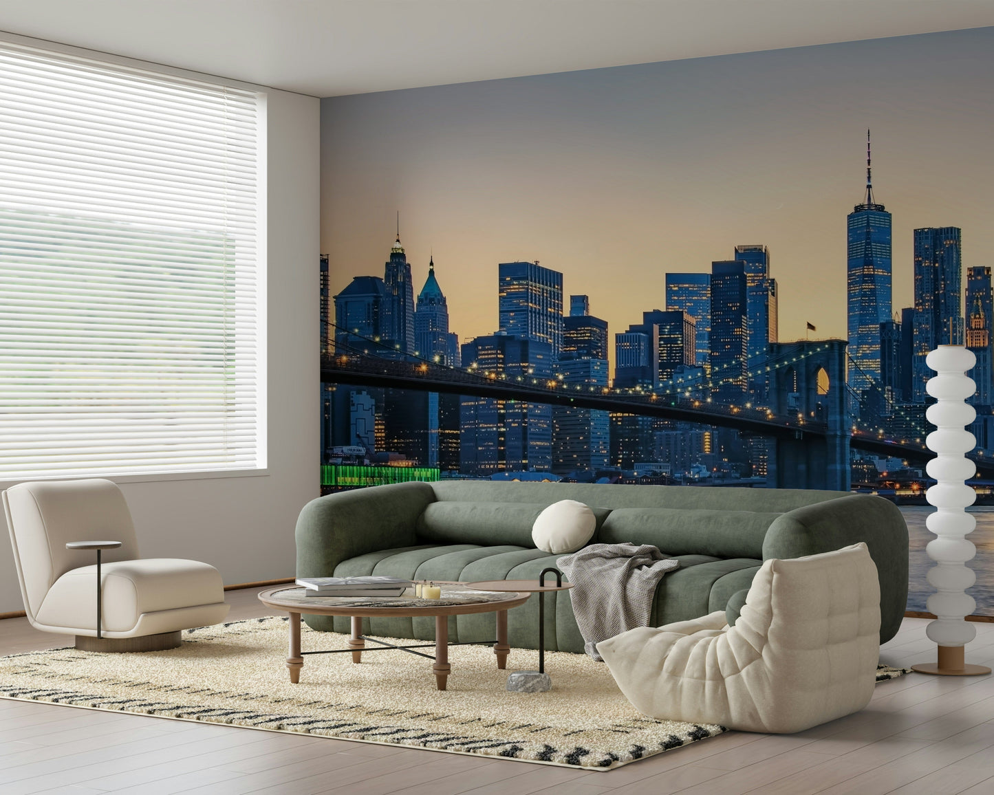 Dusk cityscape wallpaper mural scenic river view