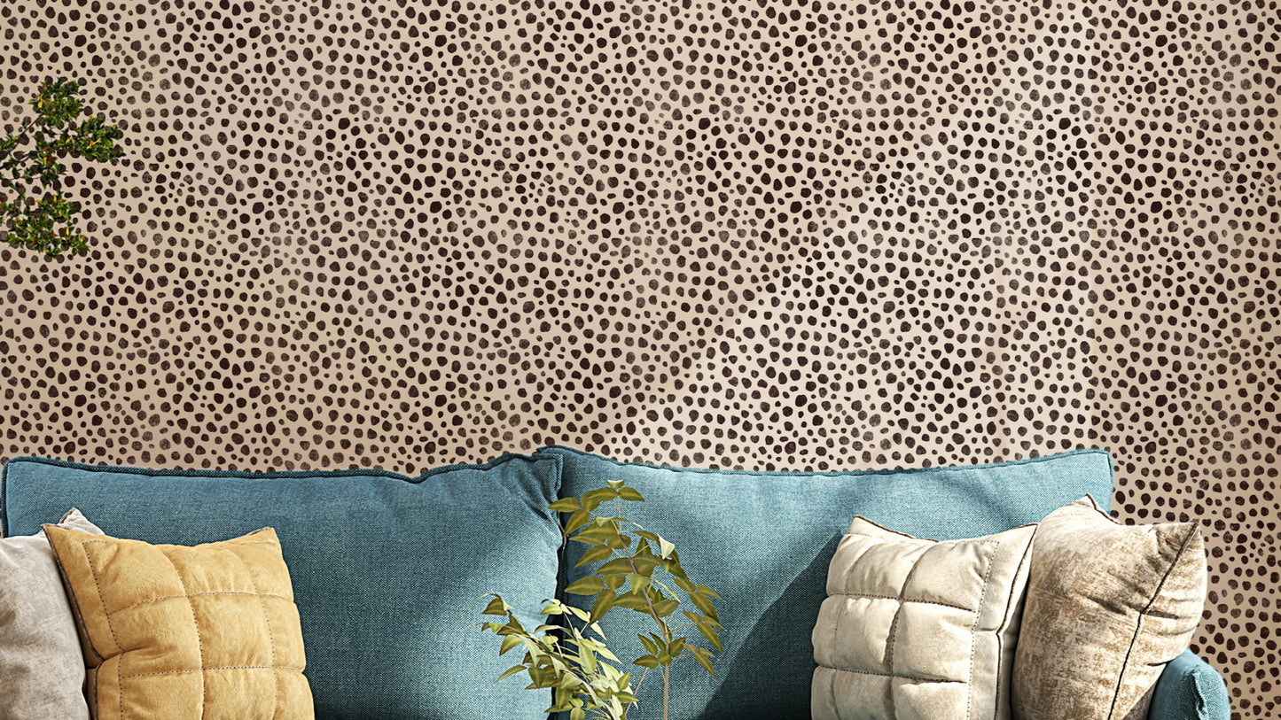 Bold brown and jewel jungle dot wallpaper for a wild look

