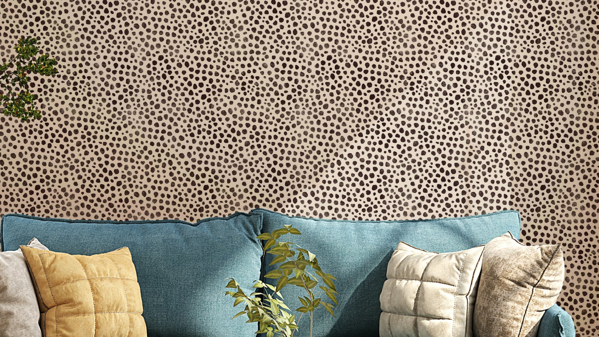 Bold brown and jewel jungle dot wallpaper for a wild look

