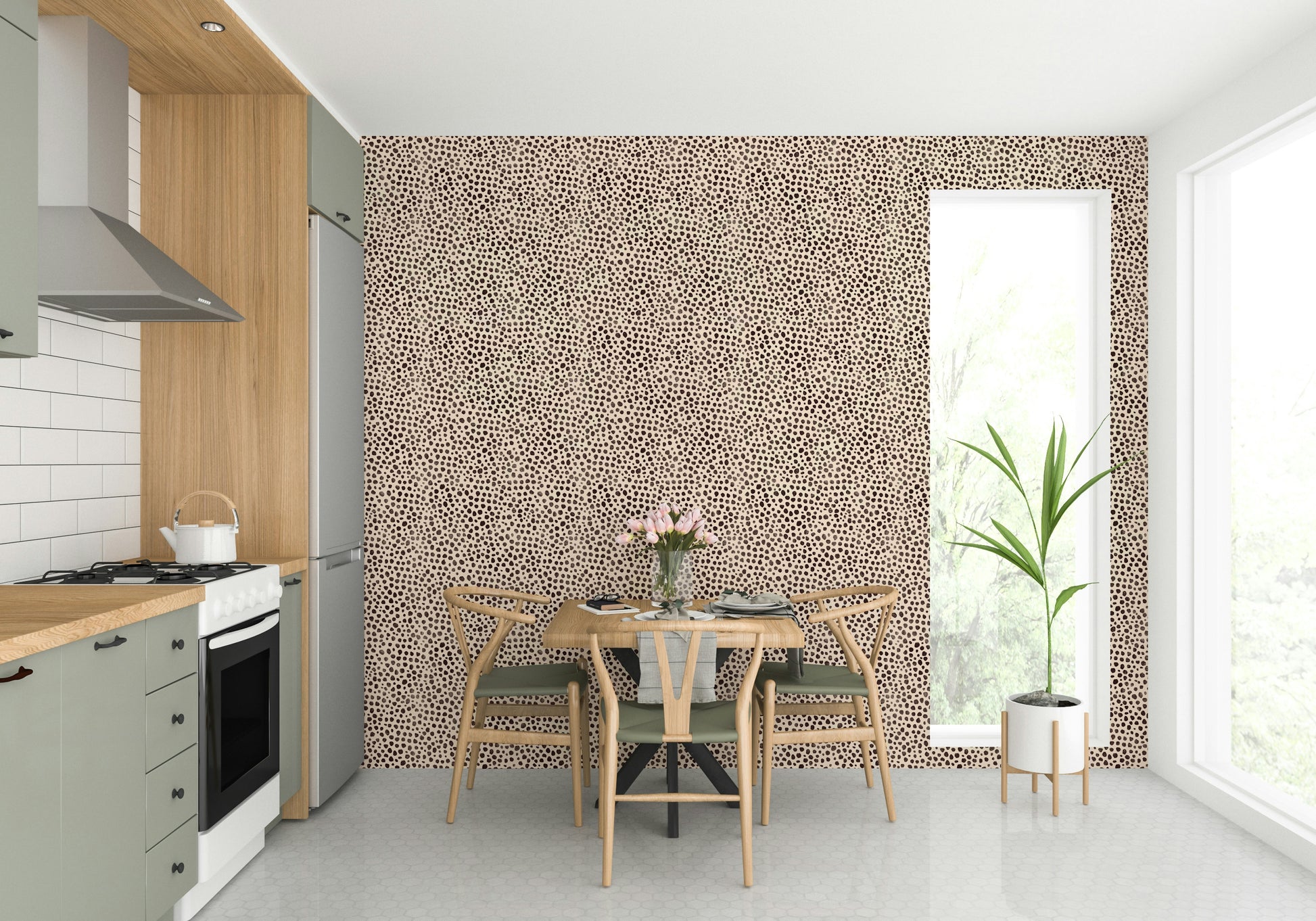 Jewel-toned brown animal dot wallpaper with jungle theme

