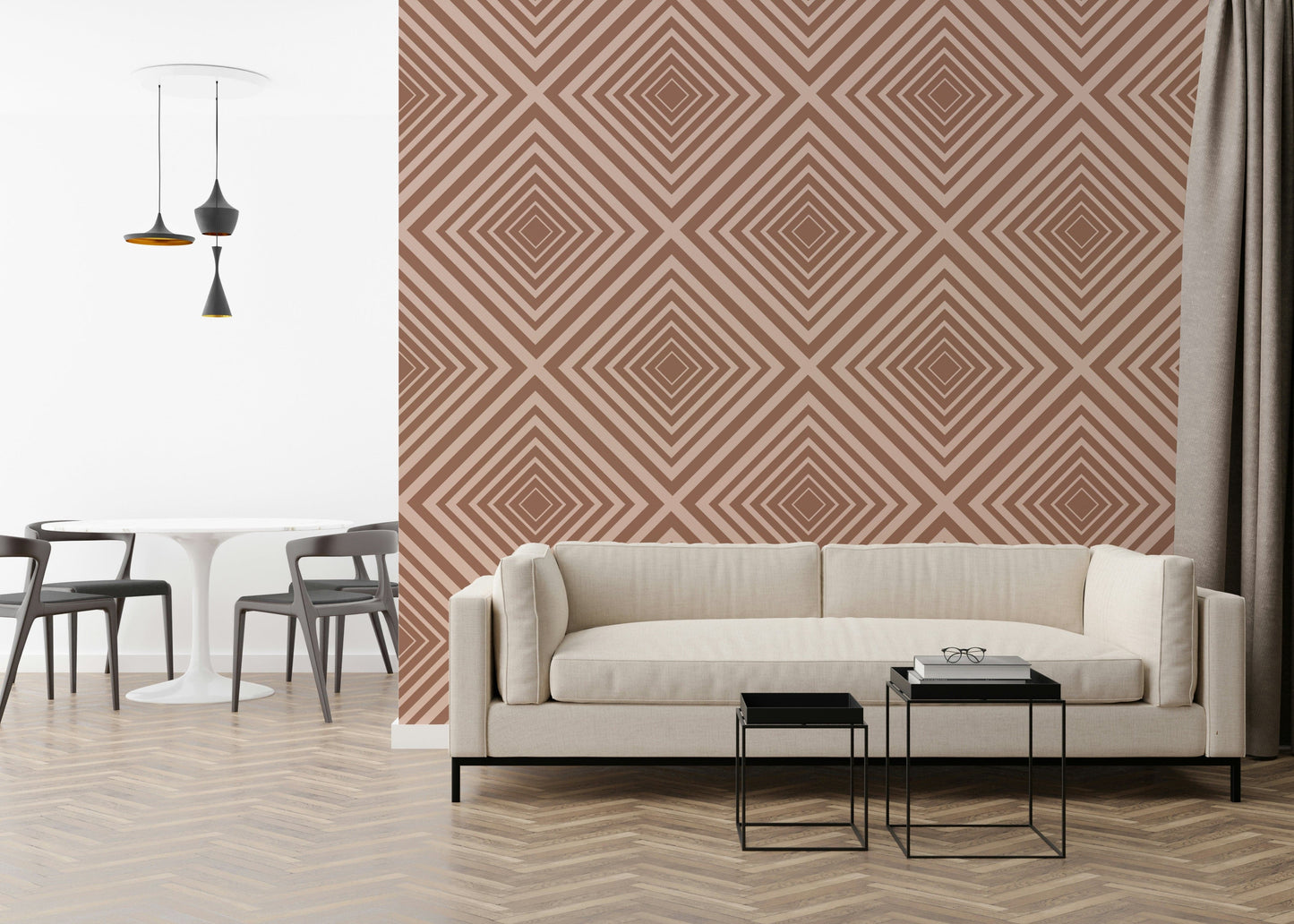 Chevron Abstract wallpaper, symmetrical V-shapes, captivating pattern.