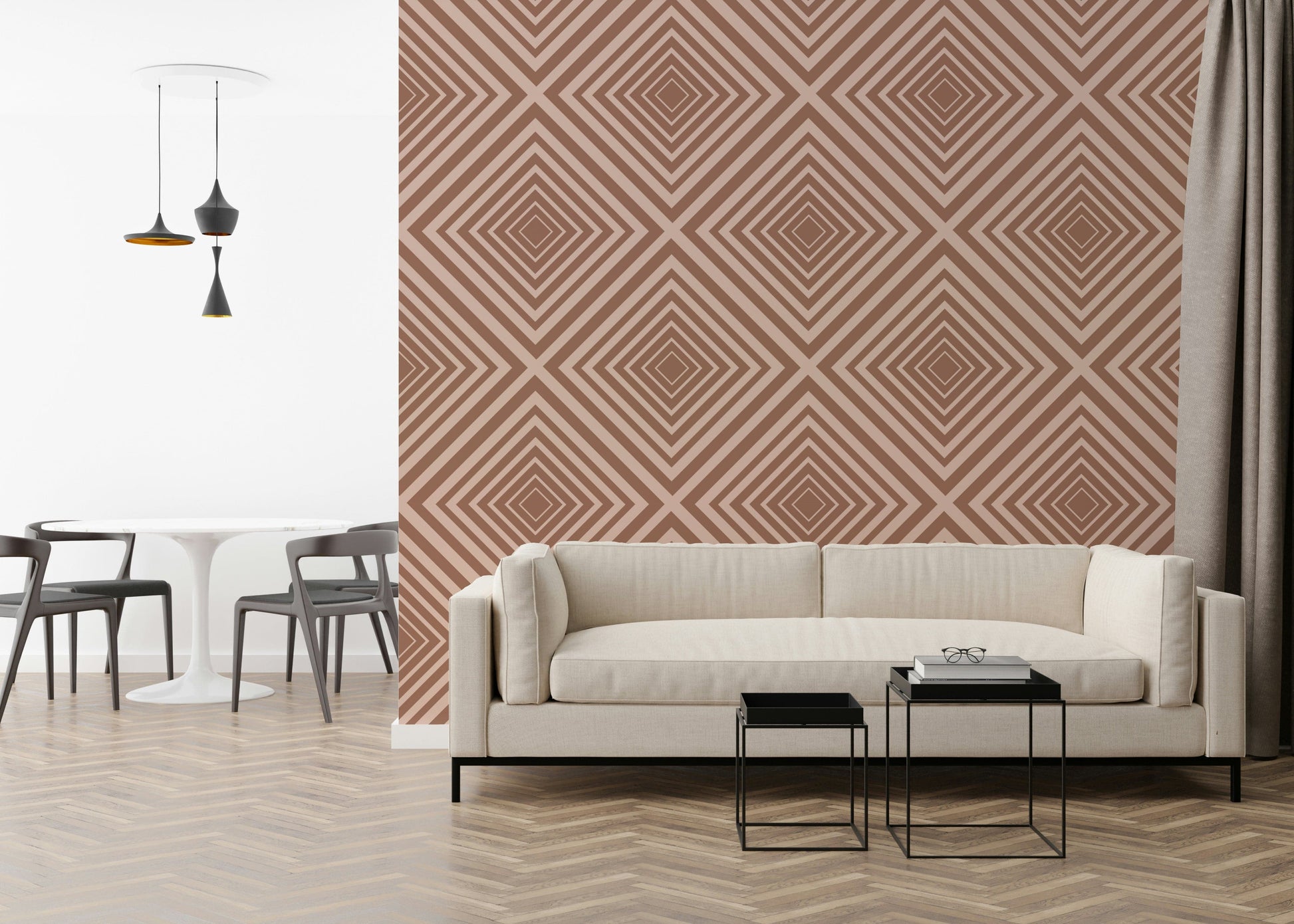 Chevron Abstract wallpaper, symmetrical V-shapes, captivating pattern.
