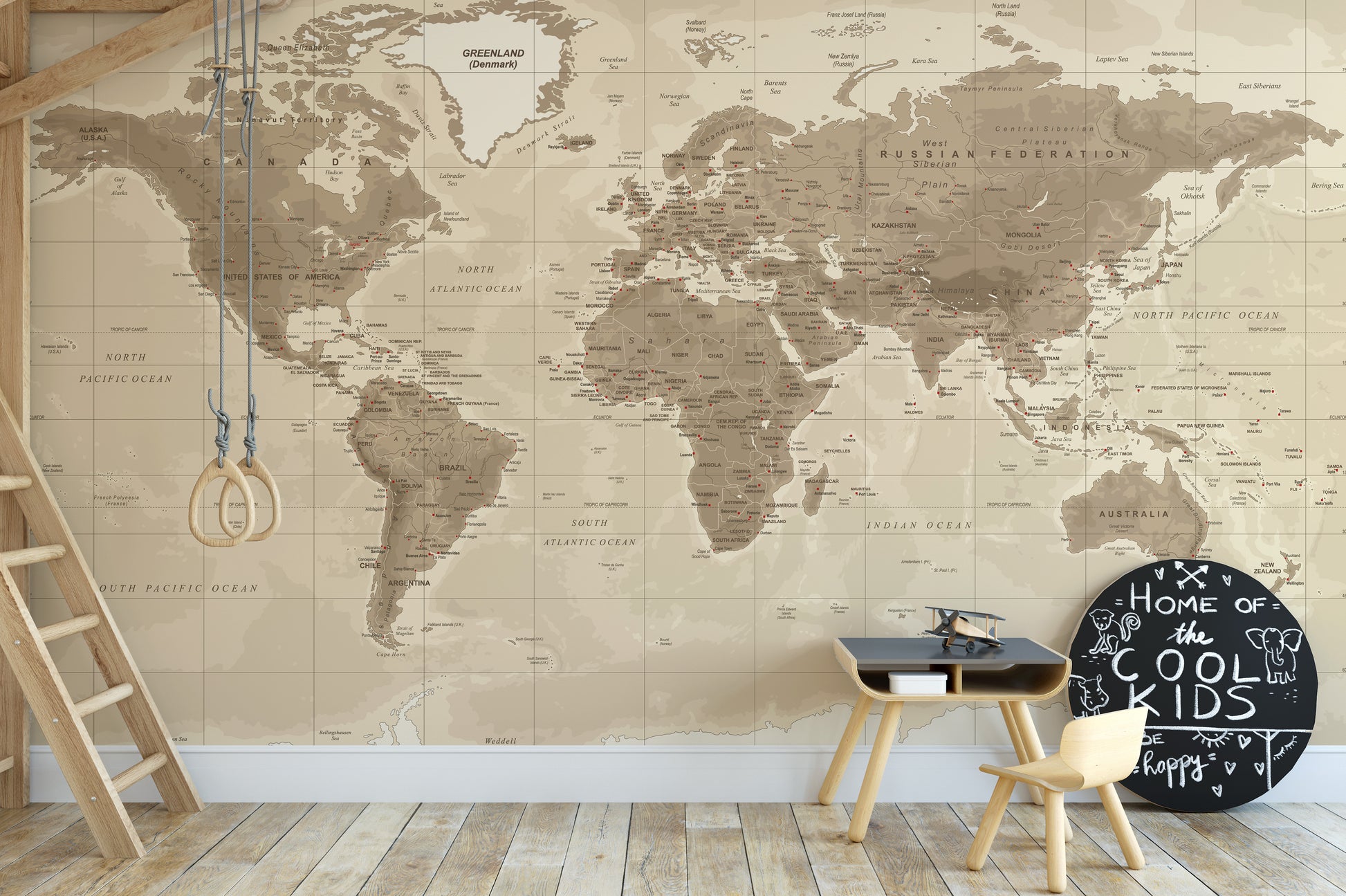 Brown Detailed Worldmap Wall Murals - Giffywalls