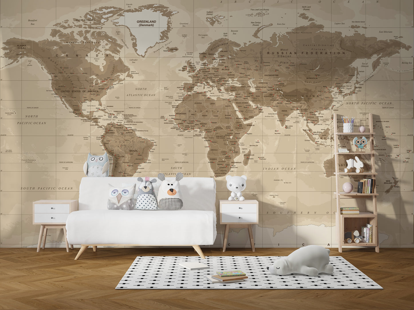 Brown Detailed Worldmap Wall Murals - Giffywalls
