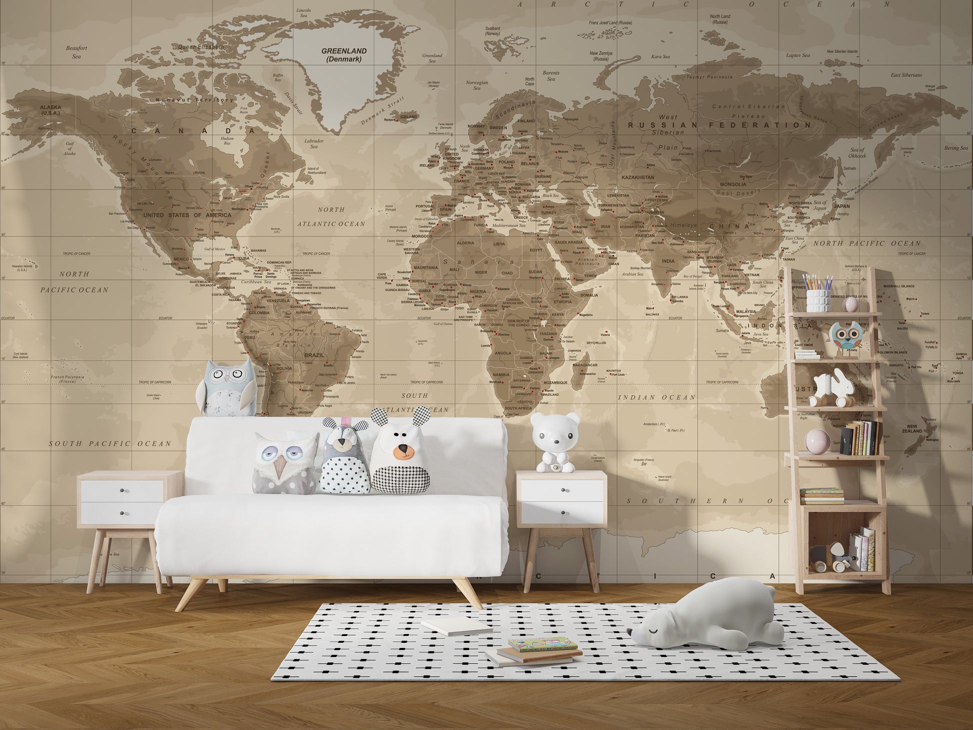 Brown Detailed Worldmap Wall Murals - Giffywalls