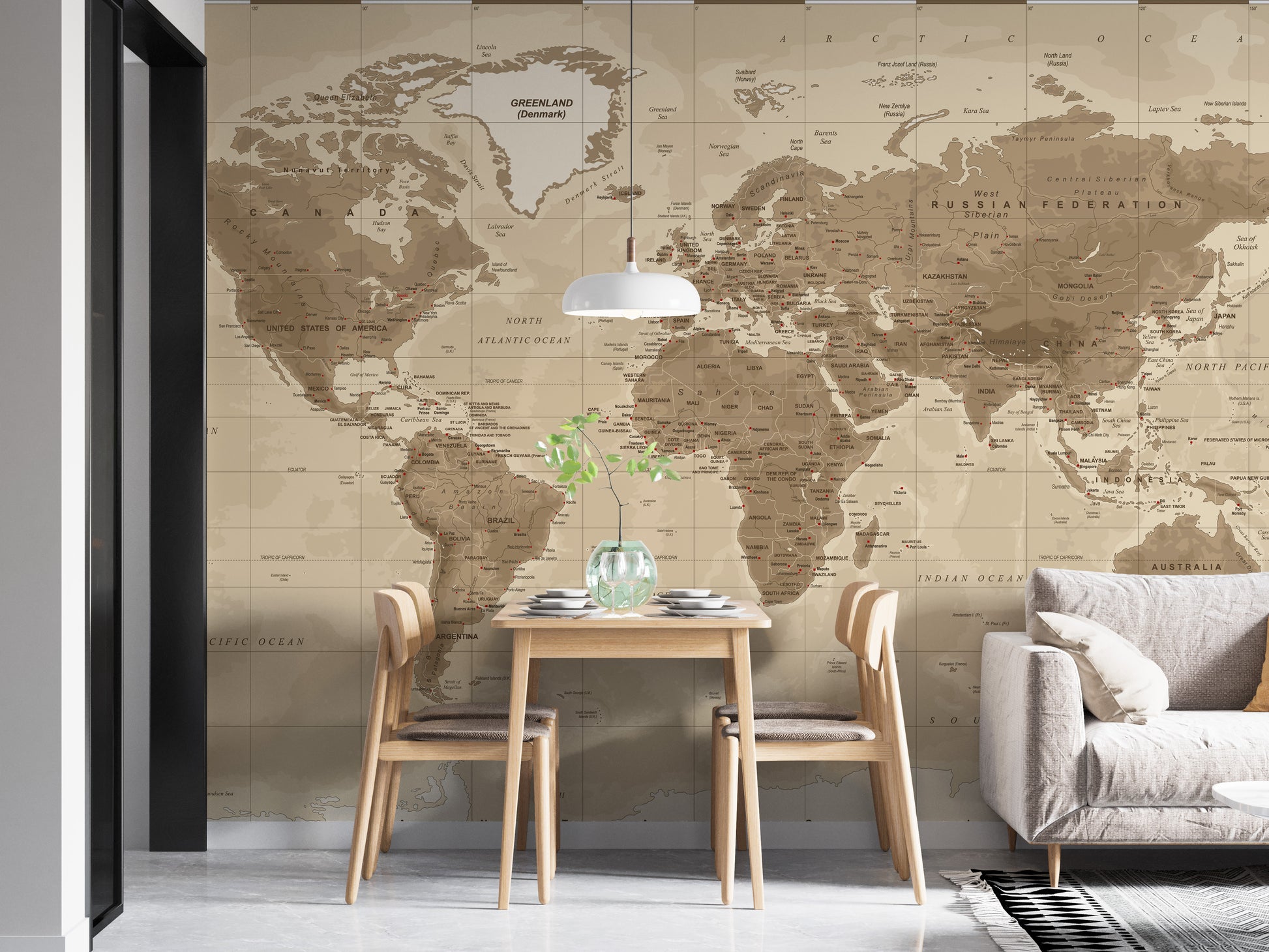 Vintage-style brown world map wallpaper
