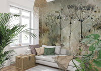 A graceful subtle flower wall mural in soft, elegant tones.

