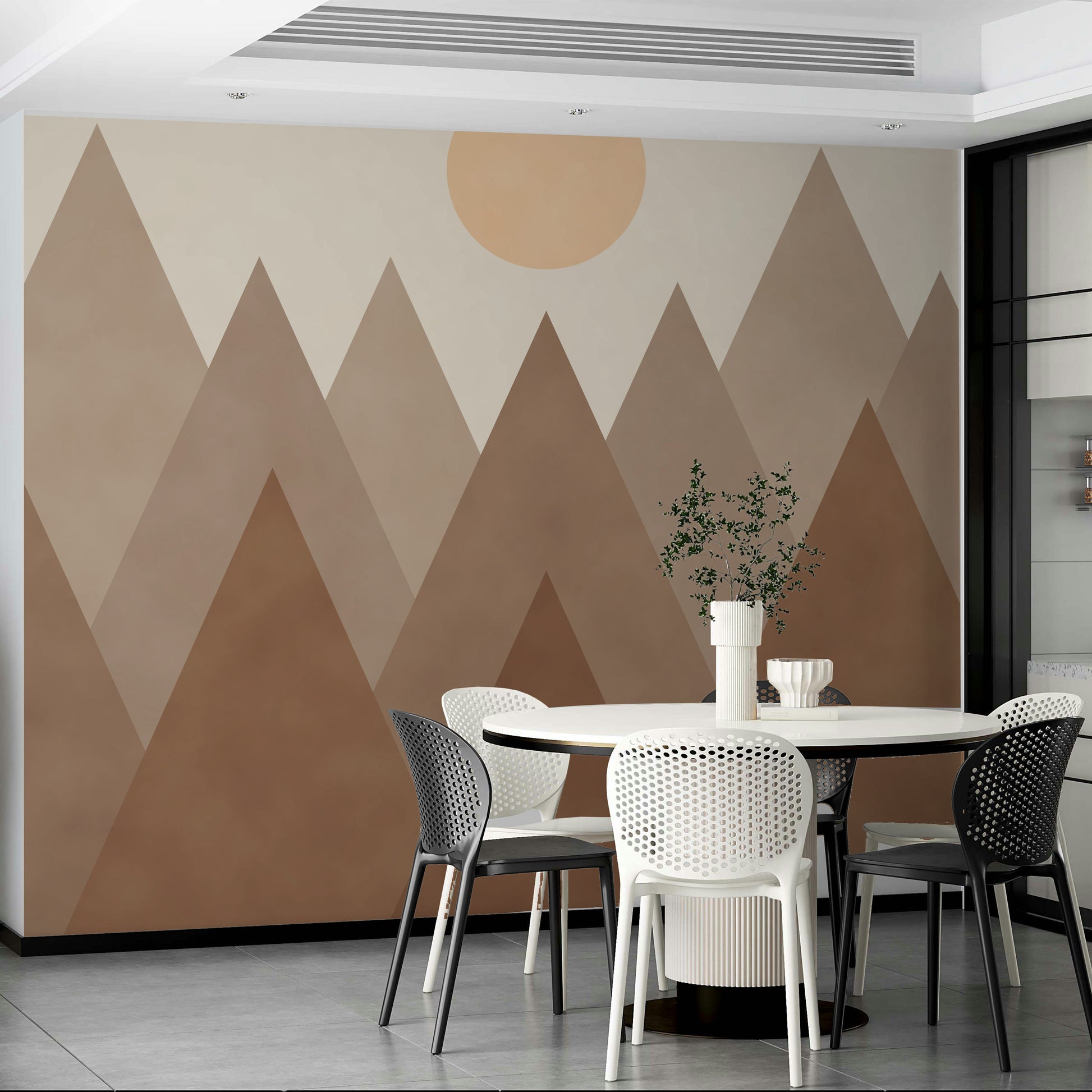 Minimalist landscape print – Brown Geometric Mountains Wallpaper