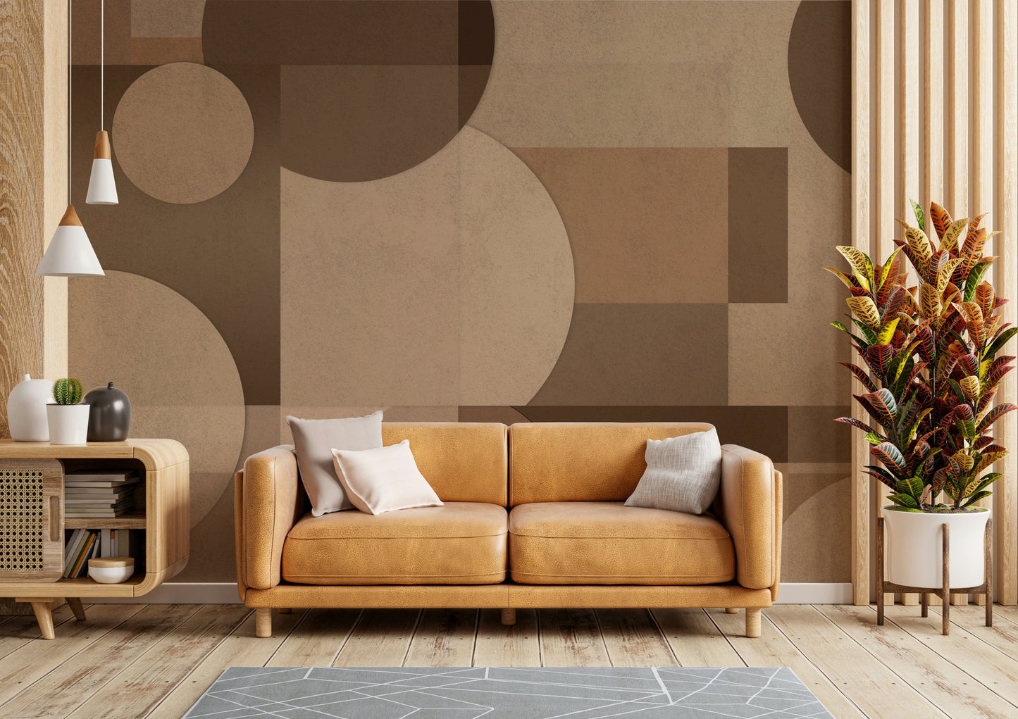 A peaceful wall mural with an abstract design.

