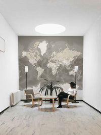 Sophisticated brown map wallpaper for cozy spaces

