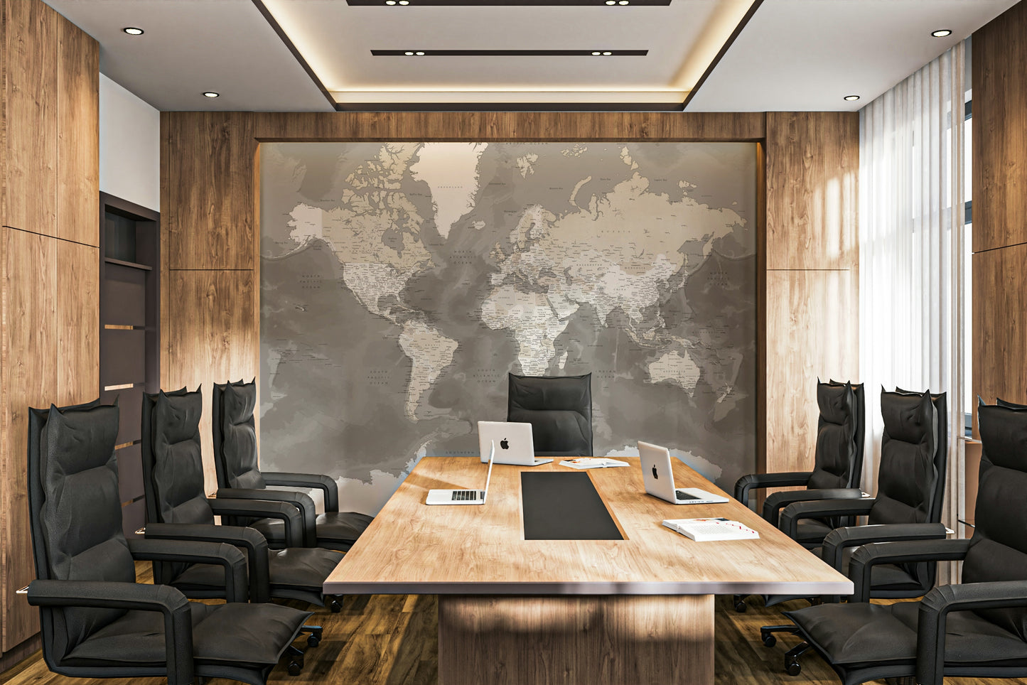 Peel and stick world map in rich brown hues

