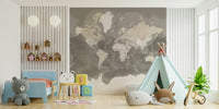 Brown watercolor world map wallpaper for walls

