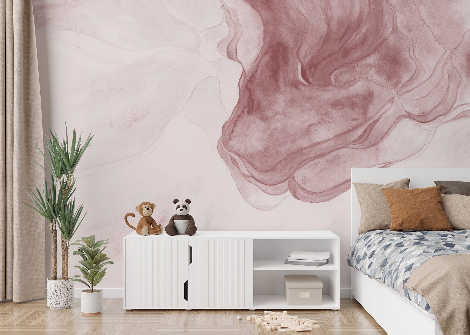 Warm brown watercolor abstract mural for walls