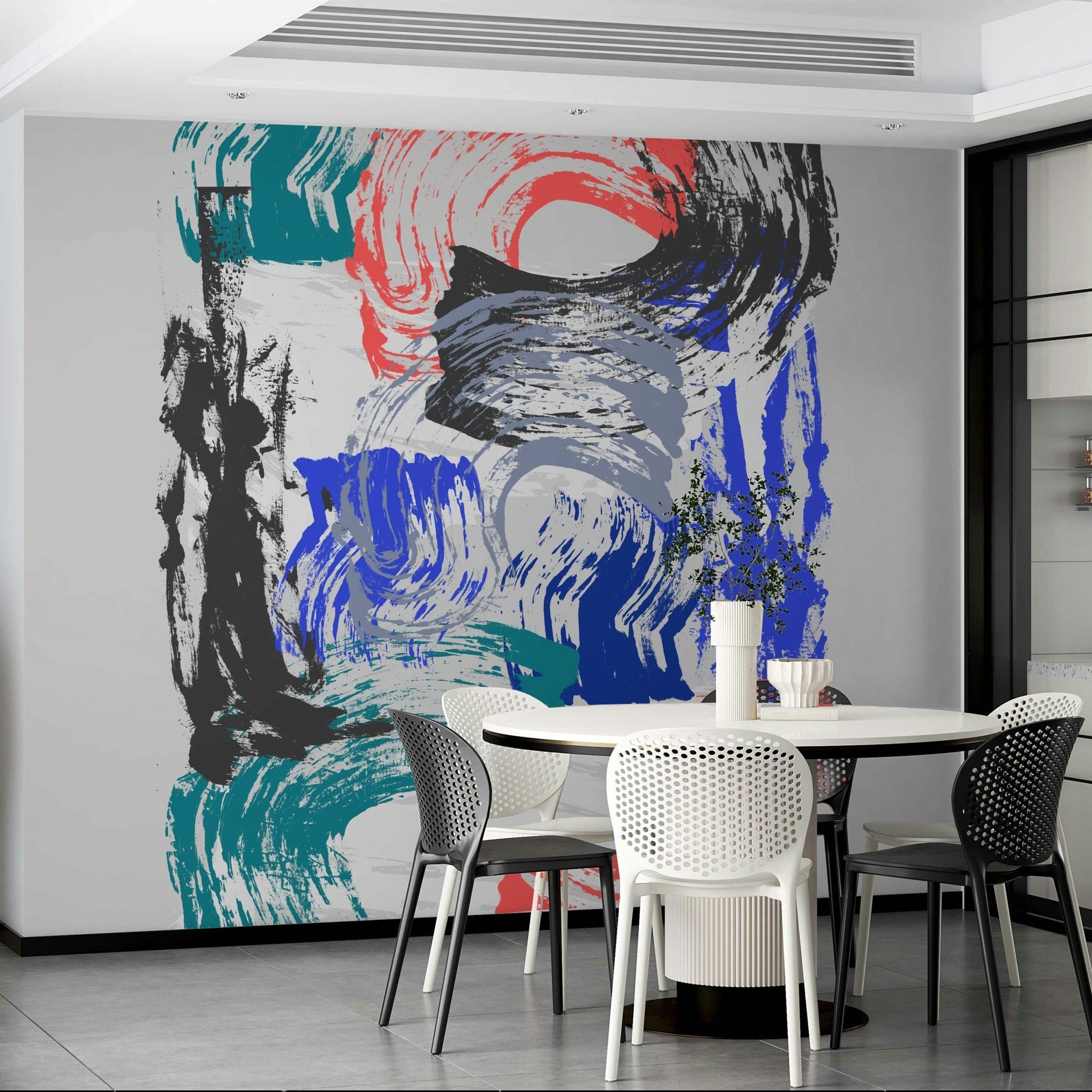 Expressive brushstroke patterns in bold colors for wall mural


