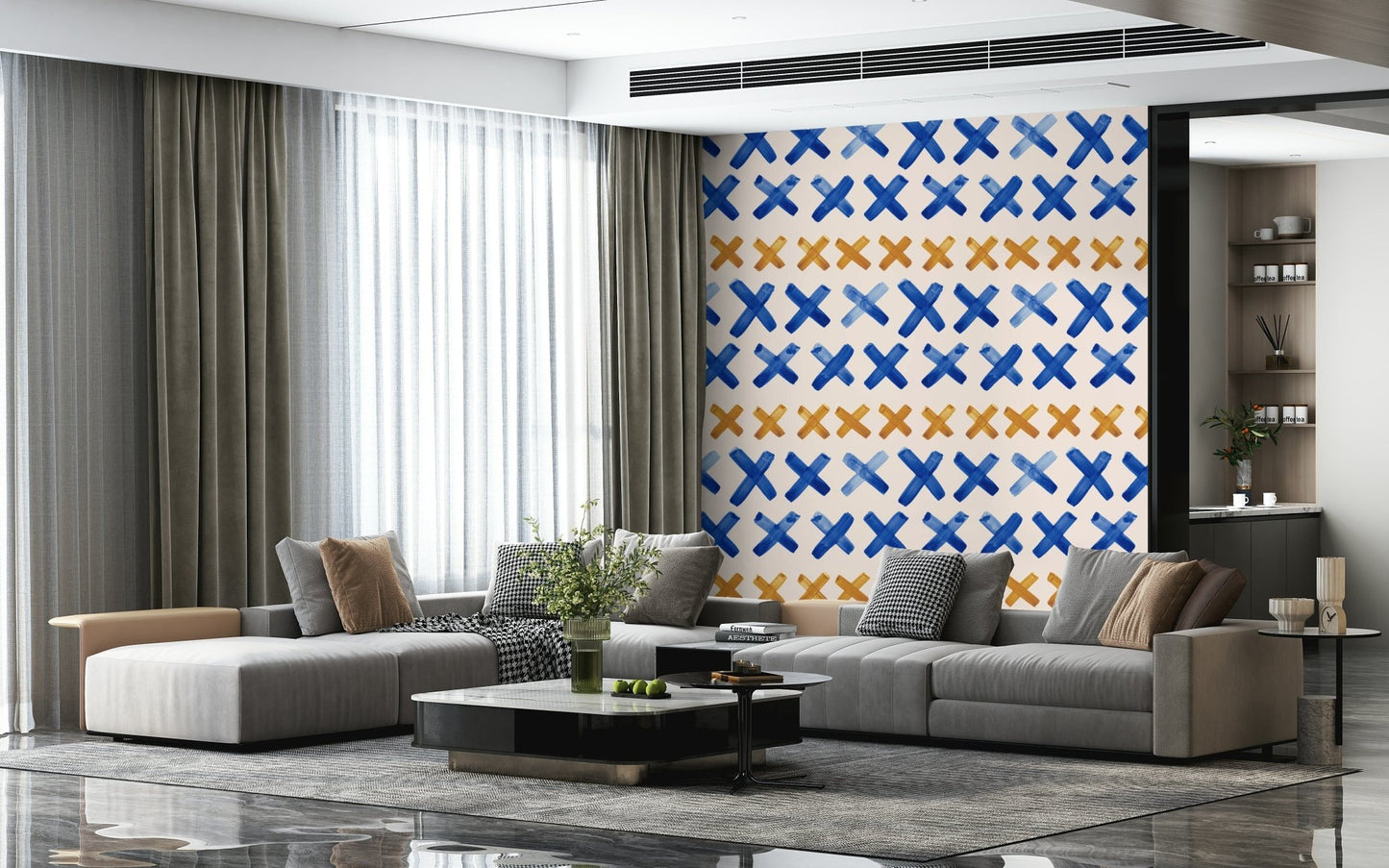 Soft abstract X-pattern wallpaper created with layered brushstrokes.
