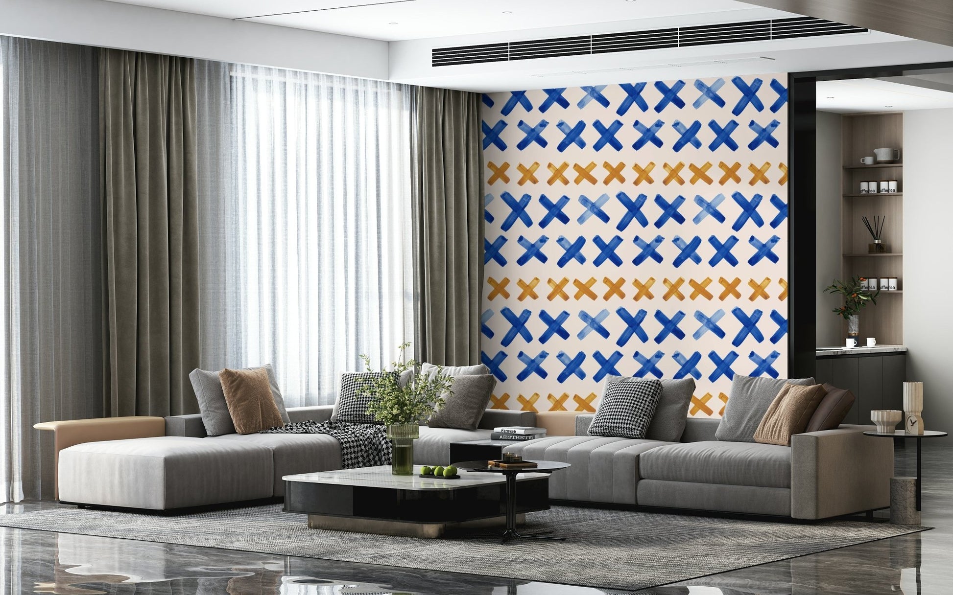 Soft abstract X-pattern wallpaper created with layered brushstrokes.