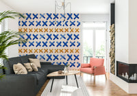 Textured brushstroke crosses mural with organic, painterly details.