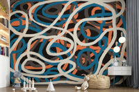 A beautiful abstract brushstroke wallpaper mural forming a maze-like pattern.