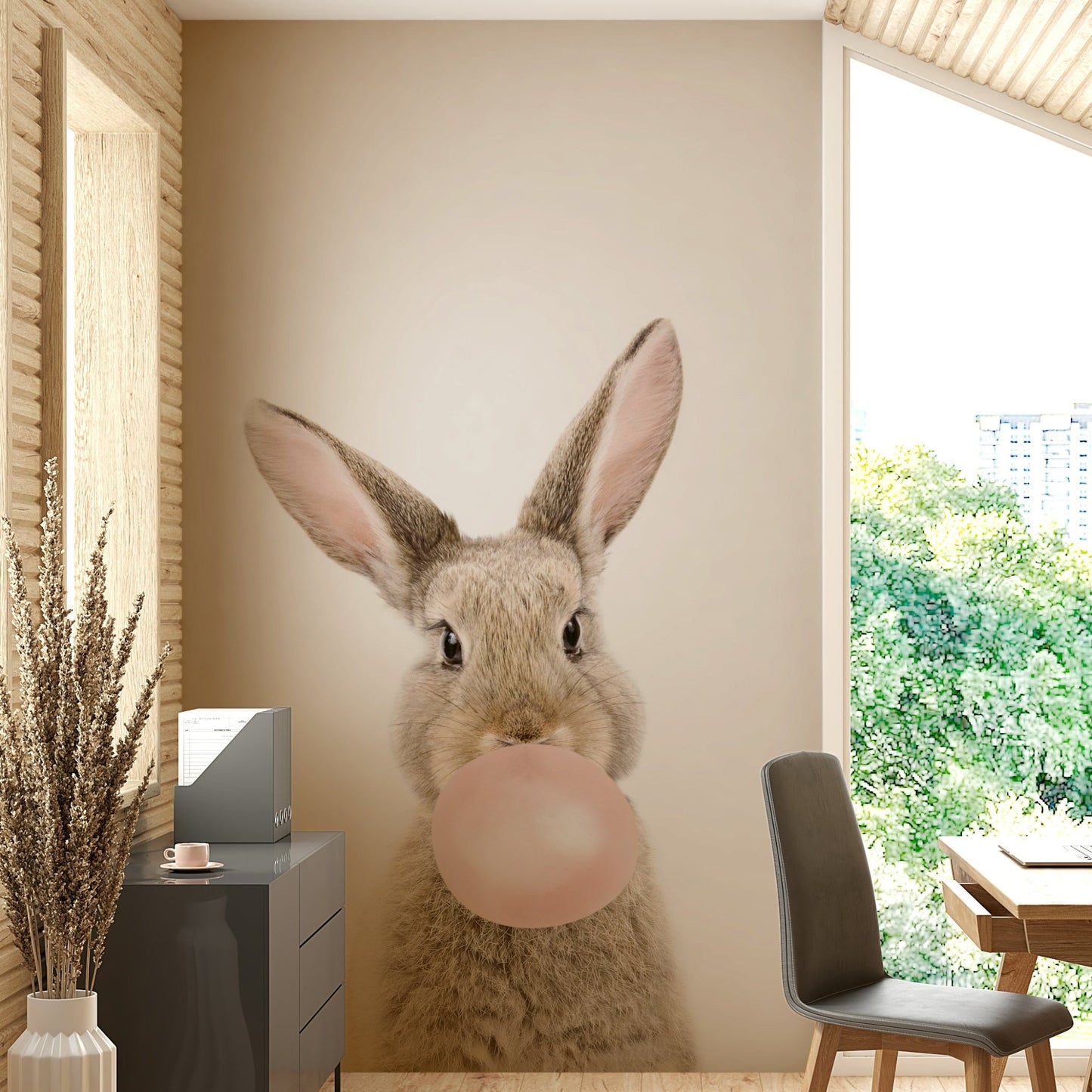 Bubble Gum Bunny wall mural with a cute bunny and pastel colors.

