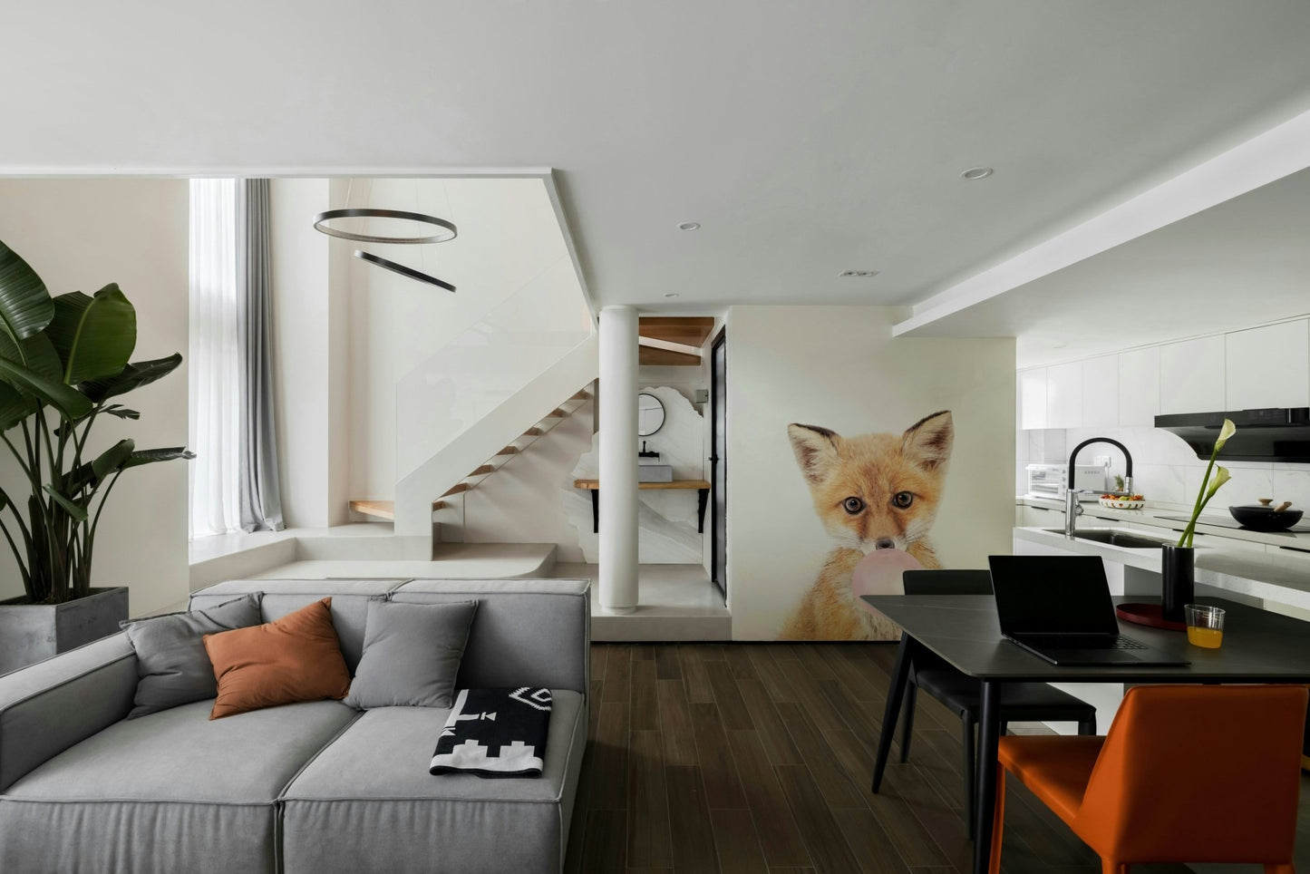 Fun fox mural design with colorful bubble gum bubble

