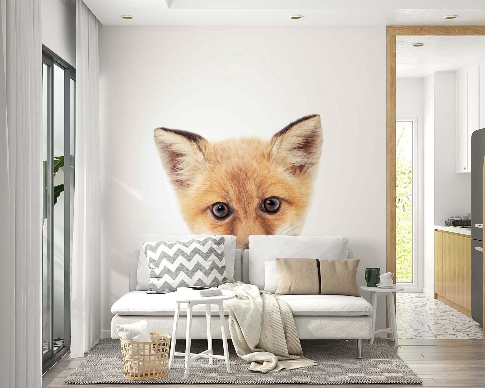 Adorable fox wall mural with pastel-colored bubble gum

