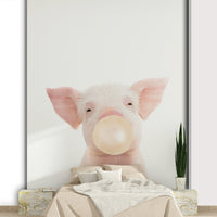 Fun and quirky piglet wall mural with bubble gum

