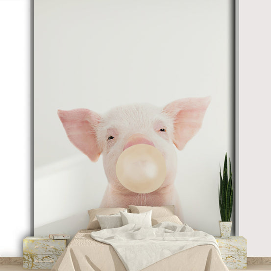 Fun and quirky piglet wall mural with bubble gum

