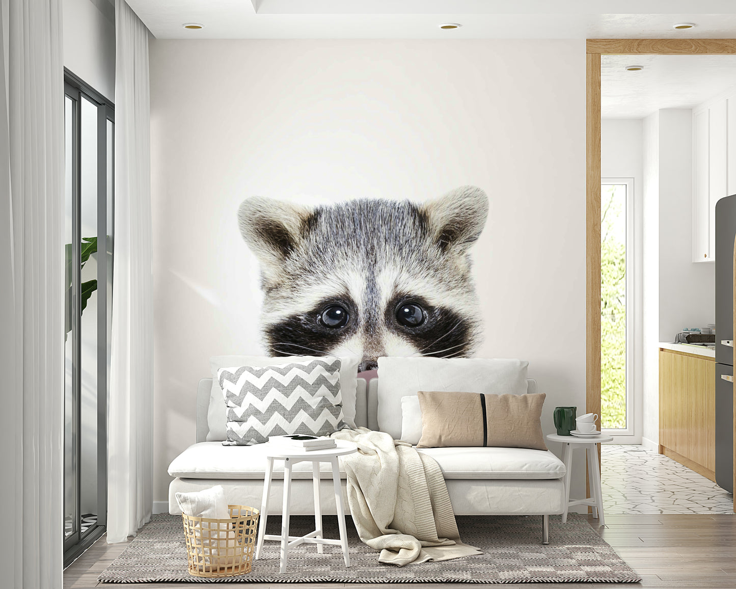 Colorful bubble gum raccoon wallpaper for children's rooms