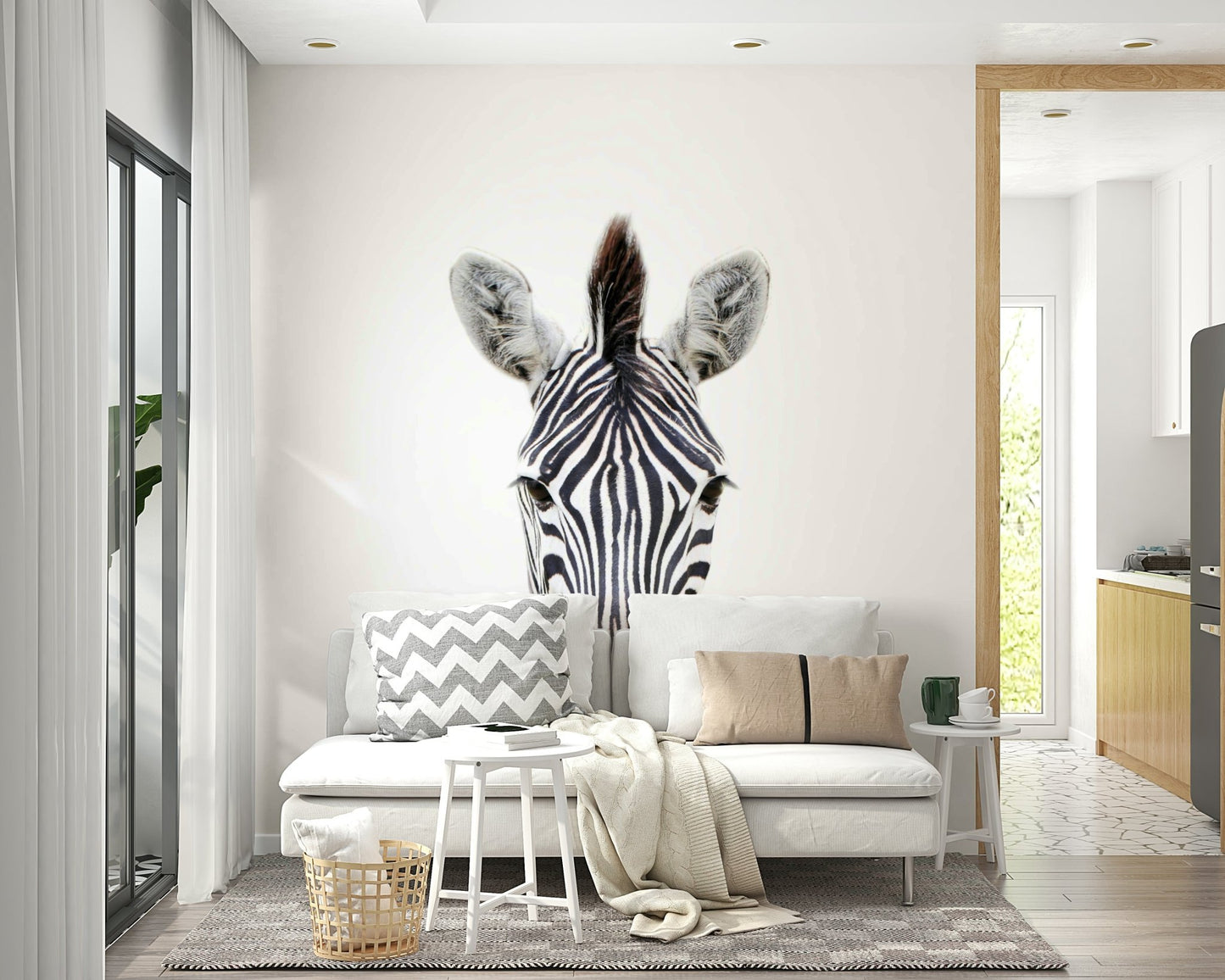 Playful zebra mural with bubble gum for a colorful, lively room.




