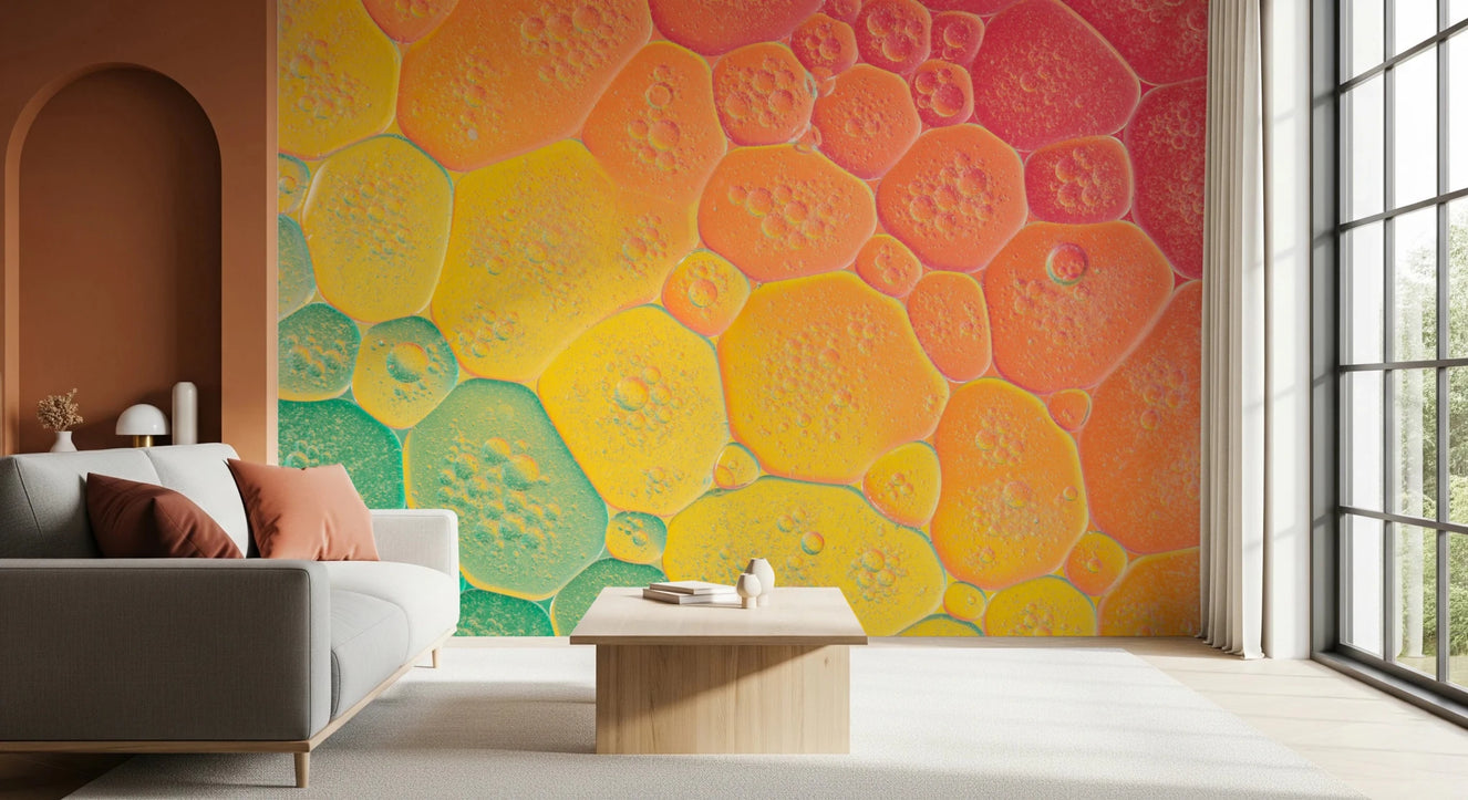 Multi-colored sphere Bubble Kaleidoscope for a living room Wall Mural in a macro abstract style.