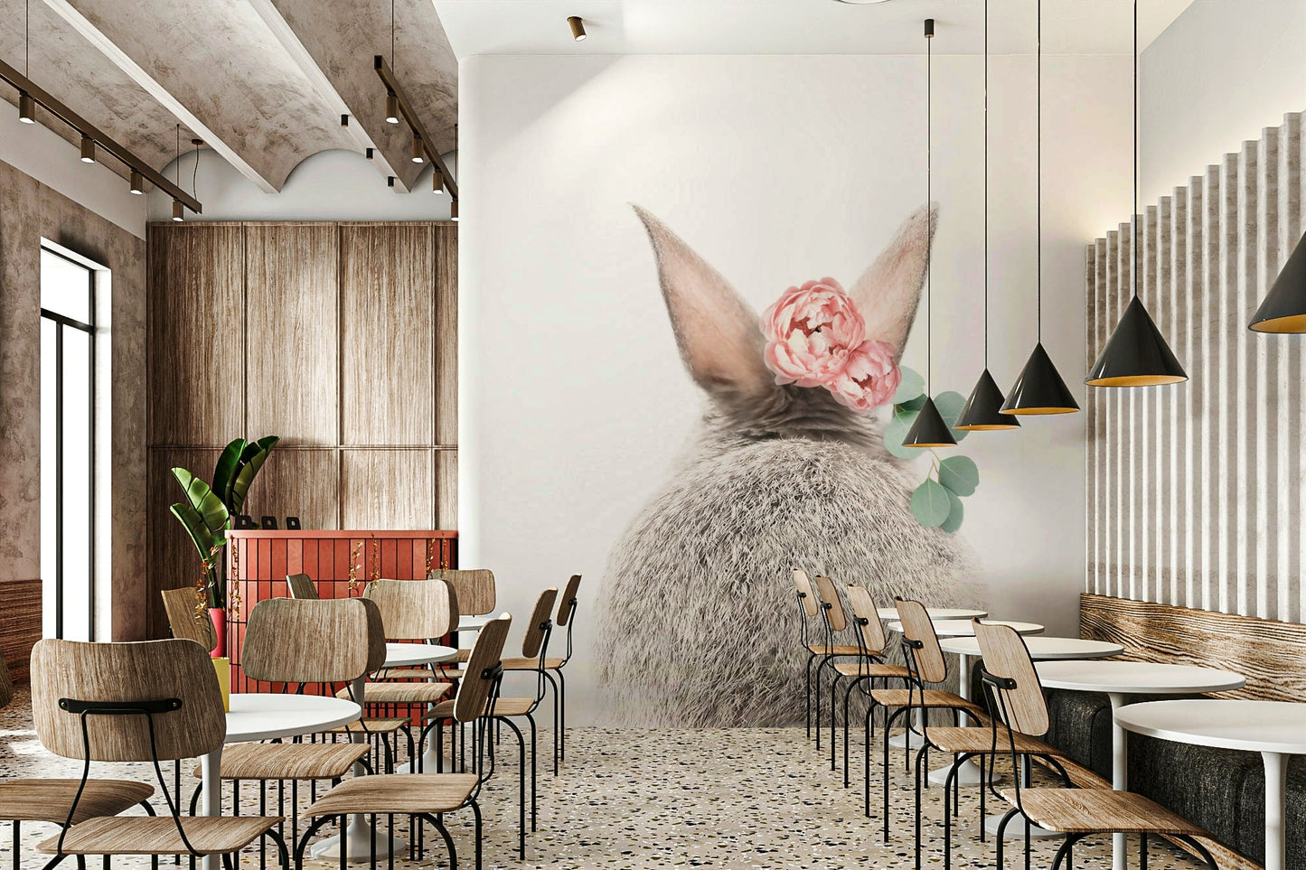 High-resolution image of a bunny in a garden.

