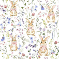 Beautiful Floral Bunny Bliss wall paper, featuring a delicate floral arrangement.