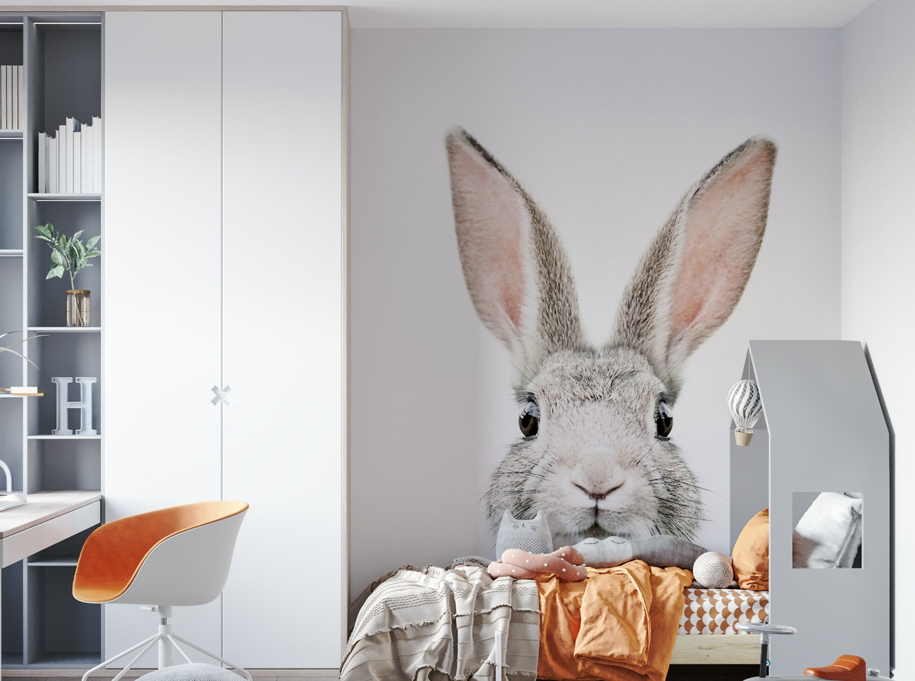 Adorable bunny wallpaper mural for playful home decor