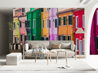 Burano Colors wallpaper for walls painted buildings decor.