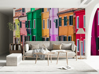 Burano Colors wallpaper for walls painted buildings decor.