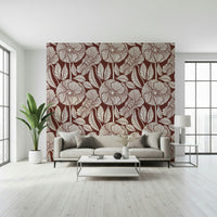 Dark red and off-white print, modern retro wallpaper, distinctive texture.
