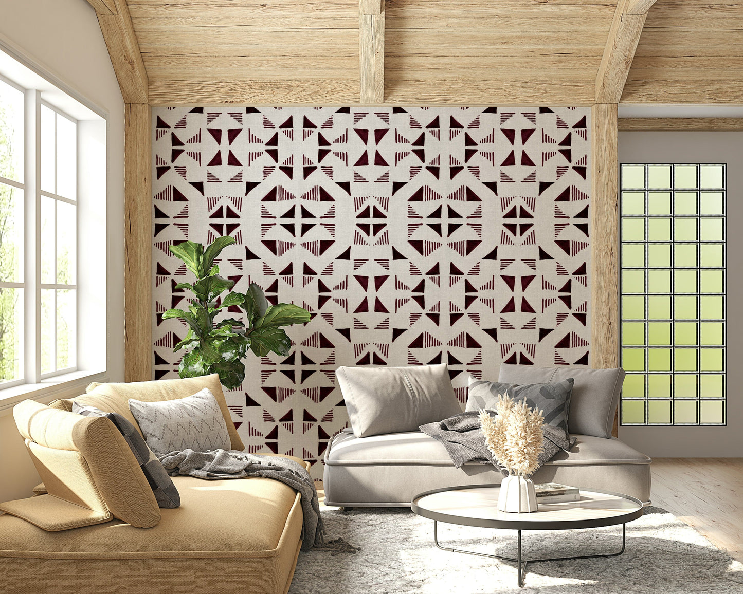 Triangles Composition Burgundy Wallpaper⁠