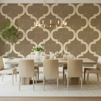 Statement Moroccan ogee wallpaper in warm tan and ivory