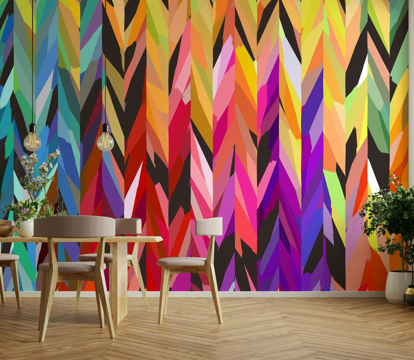 Multicolored mural featuring expressive movement

