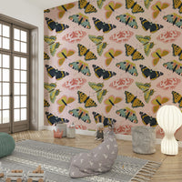 Gentle butterfly wall mural with flowers

