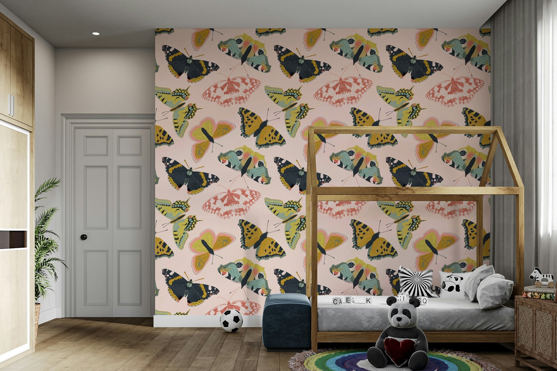 Butterflies in Bloom wall mural in soft shades

