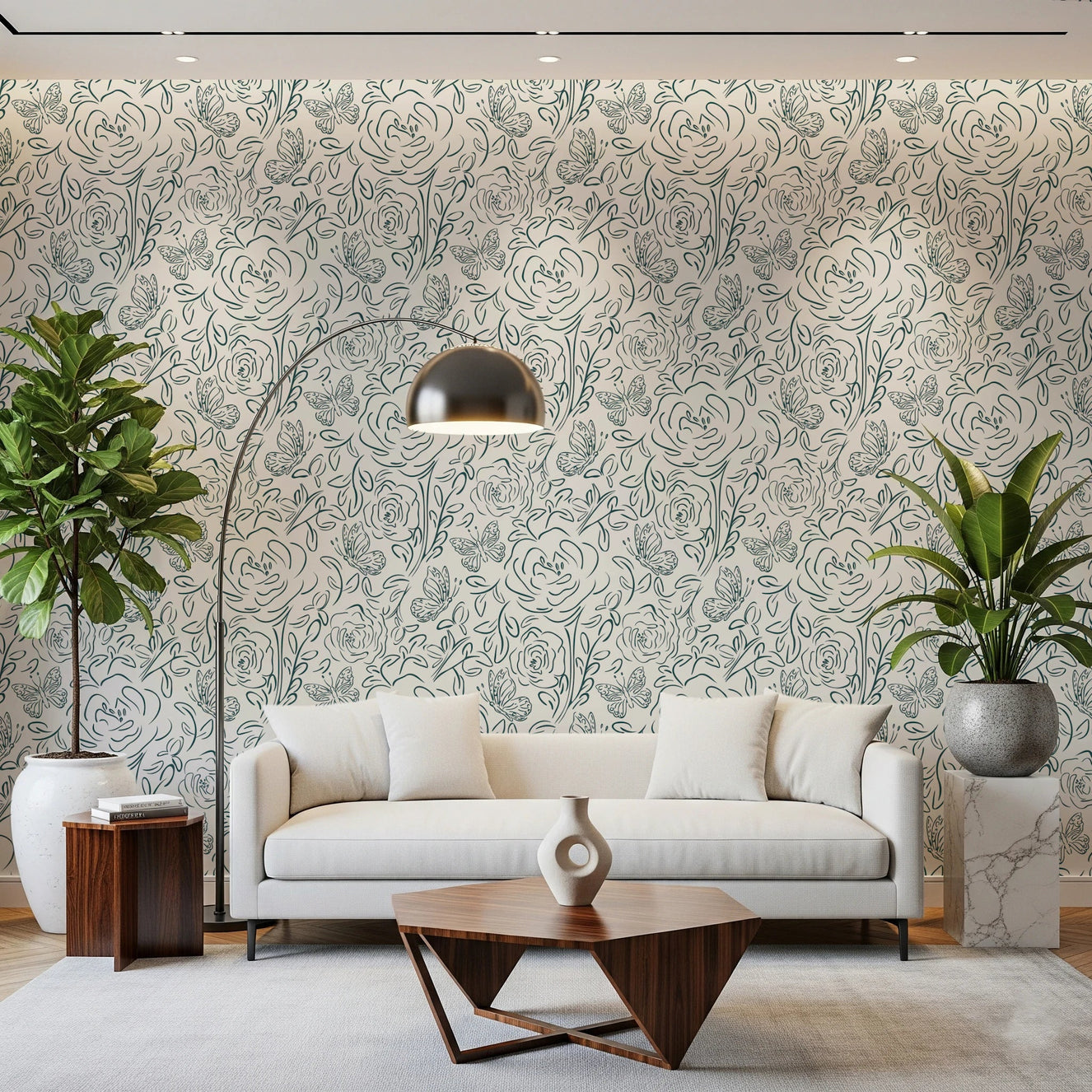 Butterfly Bloom Line Art Wallpaper⁠