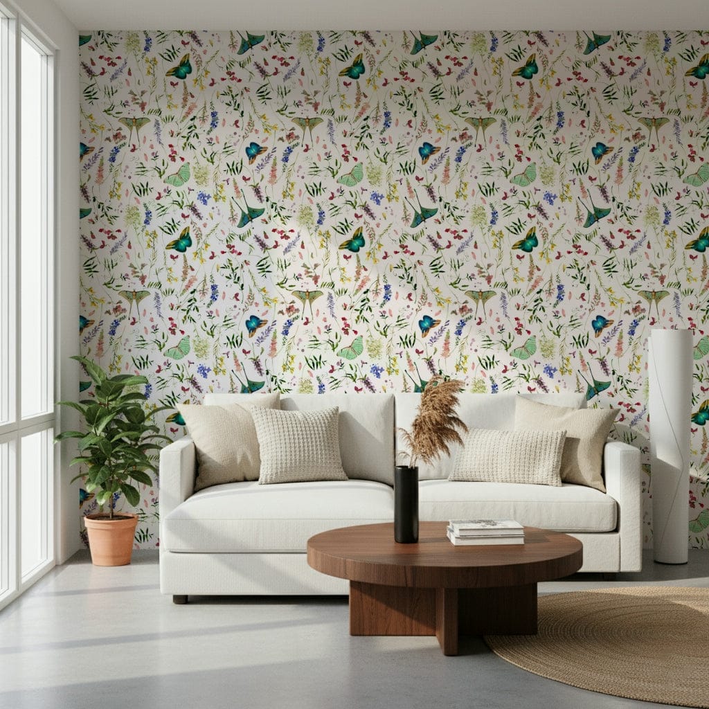 Artistic wildflower Butterfly And Blooms accent wallpaper
