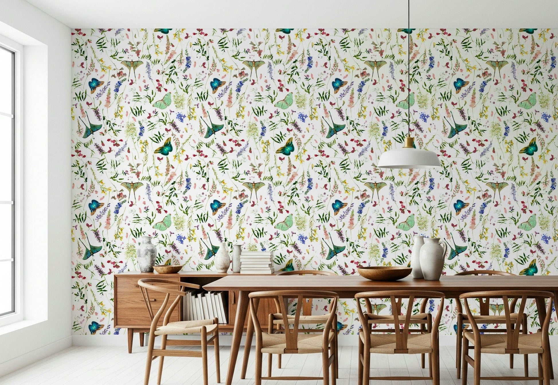 Peel and stick Butterfly And Blooms garden wallpaper