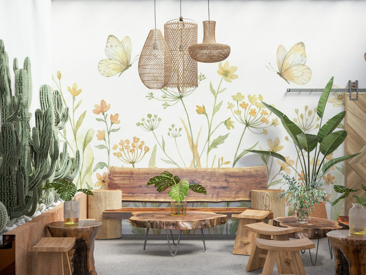 Soft green and pink floral mural for a traditional home décor aesthetic.