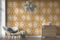 Art Nouveau Butterfly Floral in Cream Burnt Orange wallpaper subtle pattern.