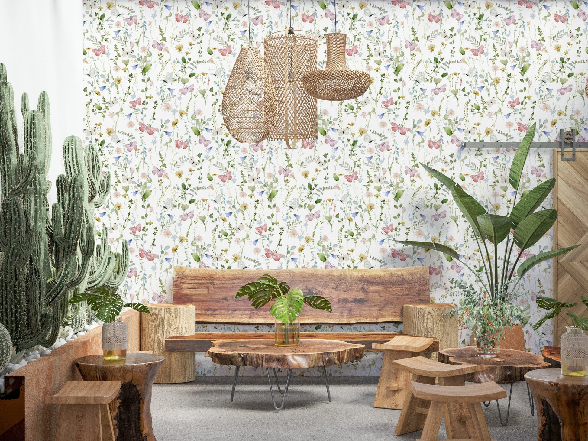 Butterfly Wildflowers Meadow wallpaper, a delightful watercolor garden scene.