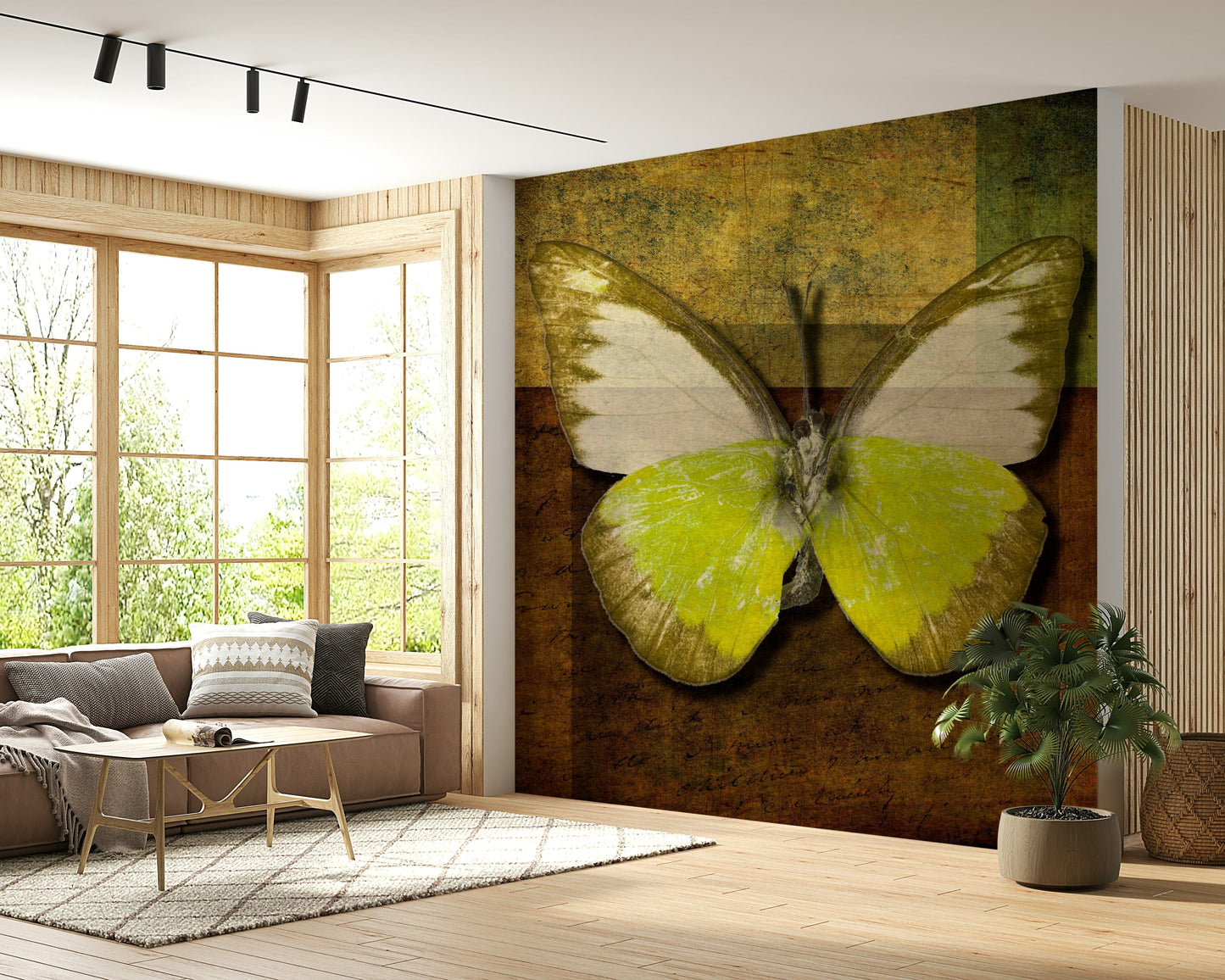 Butterfly Hues elegant wall mural vintage collage background script.