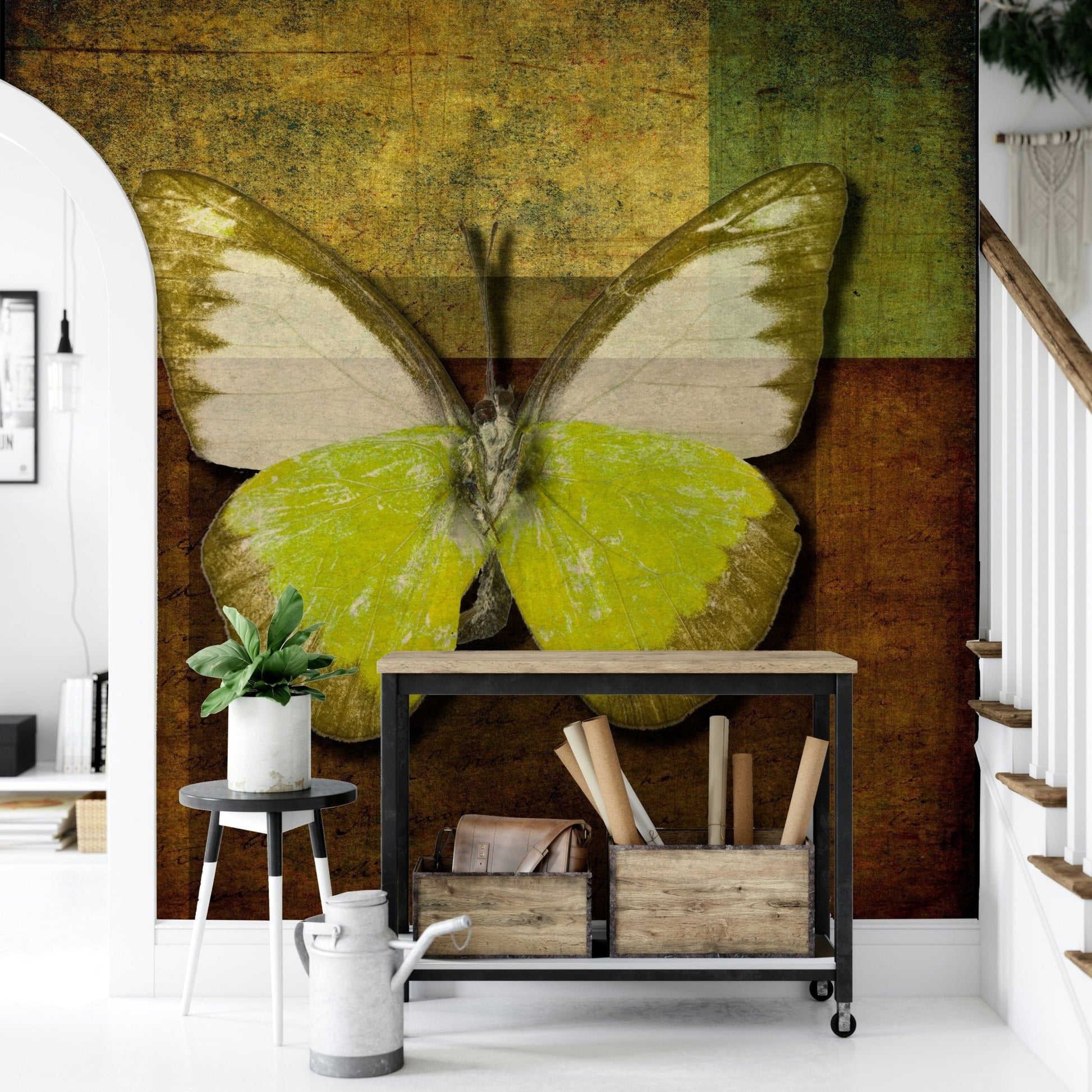 Aged paper effect Butterfly Vintage Hues sophisticated feature wall.